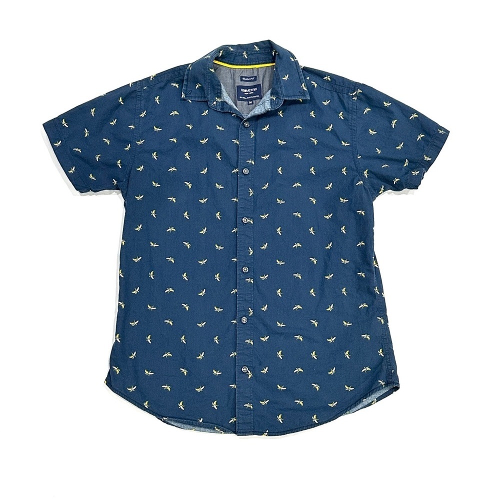 Geometrix NY by Drill Clothing Co Blue Banana Hawaiian Print Button Down Shirt